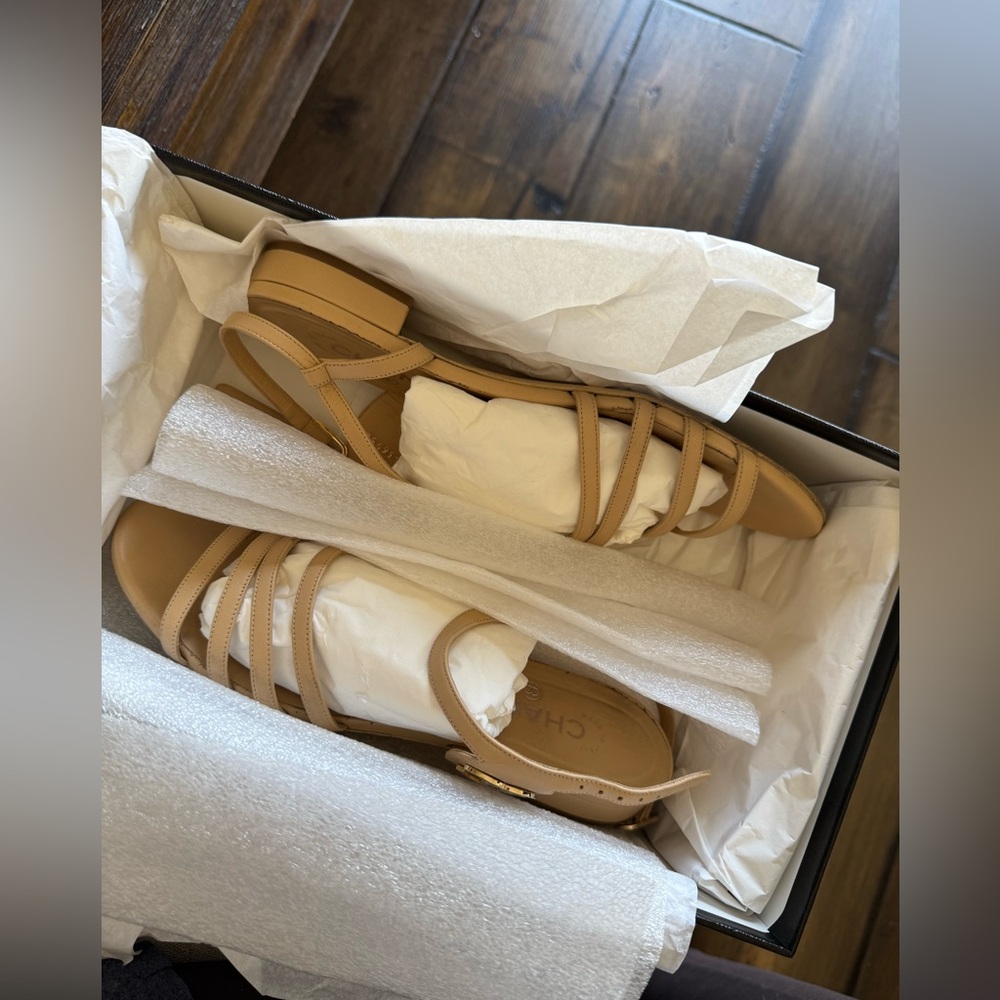 Chanel Beige Leather CC Strappy Sandals - Picture 16 of 16